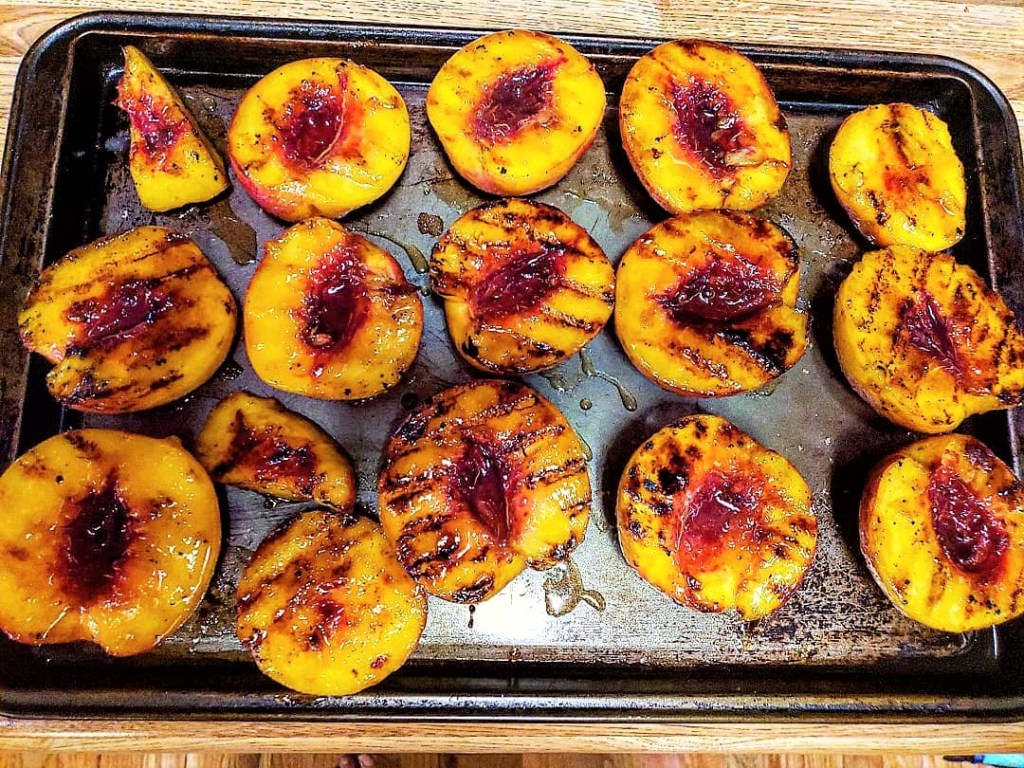 grilled peaches with bourbon brown sugar sauce