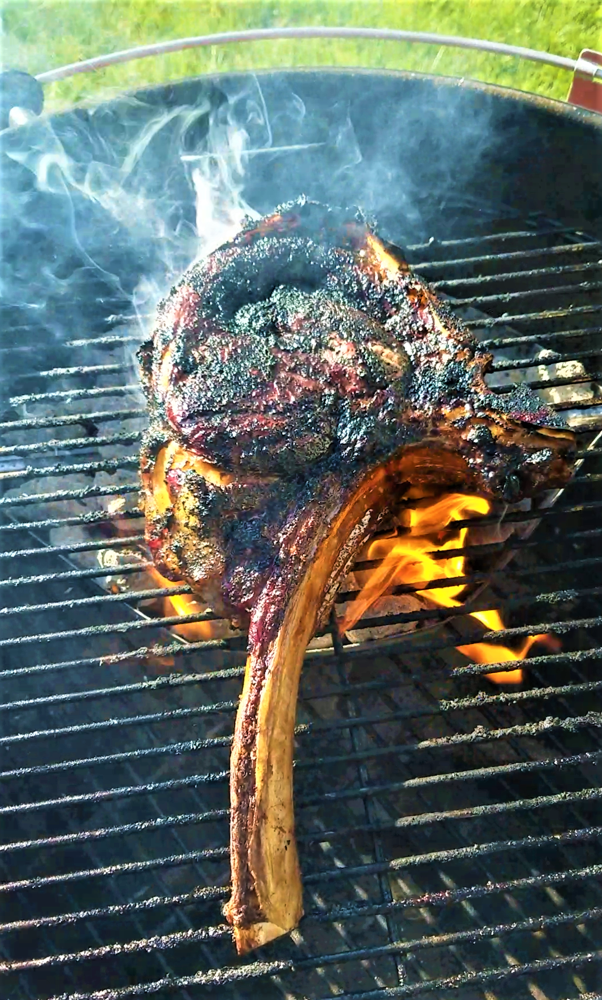 Searing a tomahawk ribeye