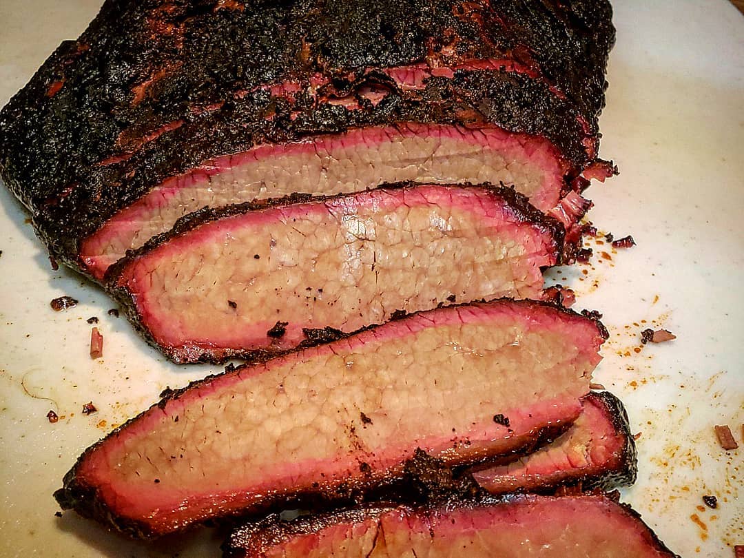 Smoked and sliced beef brisket