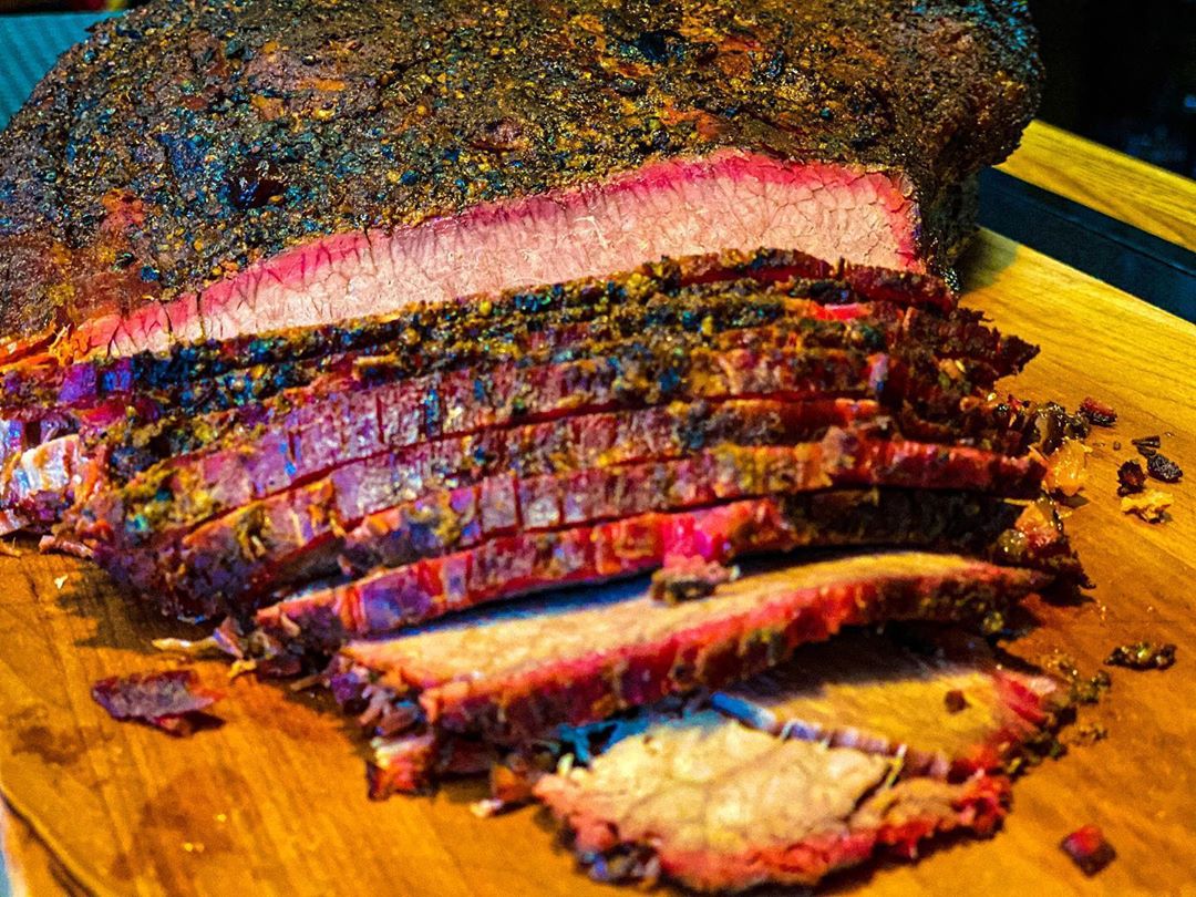 Smoked, sliced beef brisket