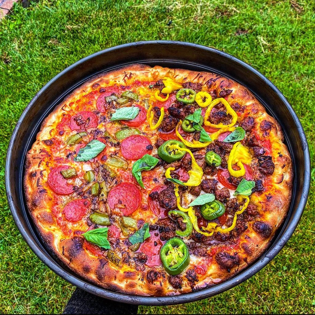 14" pan pizza on the new Blackstone Pizza Oven Add-On