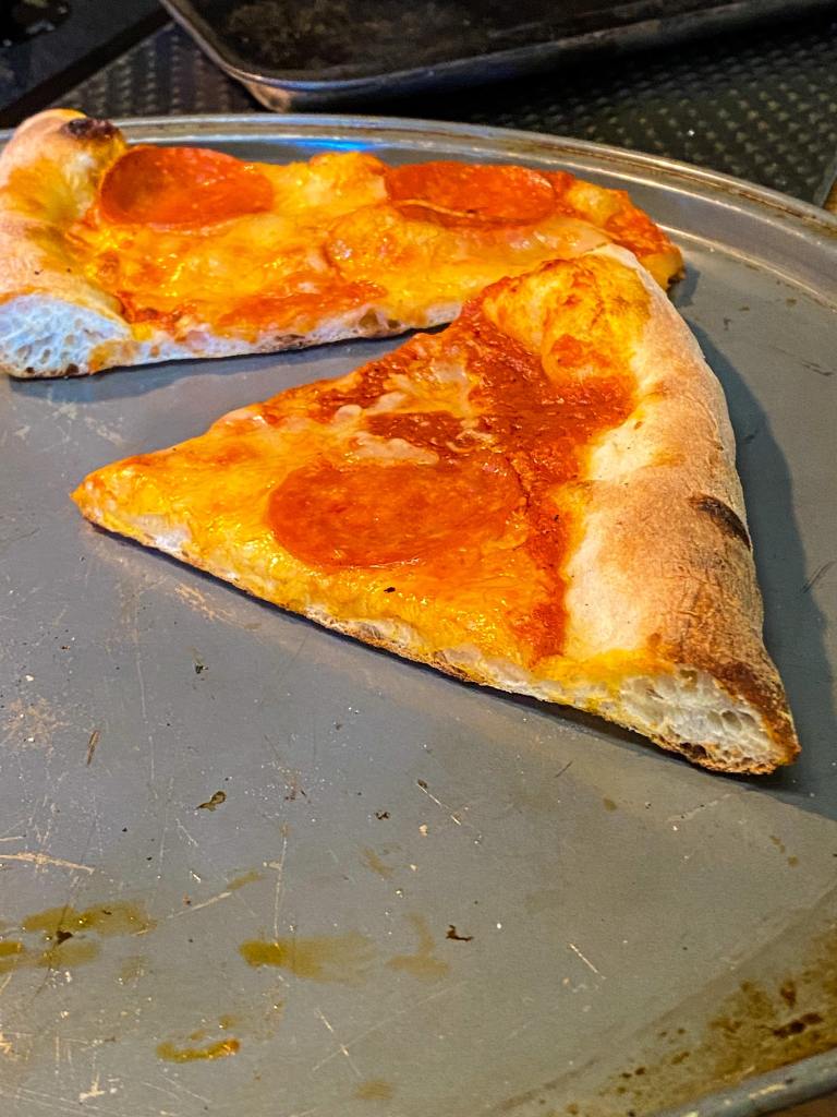 A slice of New York style pie on the Blackstone Pizza Oven